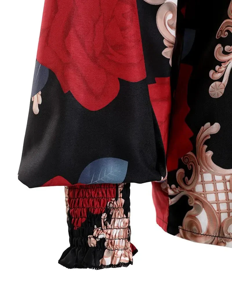 Deanwangkt - Baroque Floral Print Ruched Top With Ruffle Hem - Deanwangkt