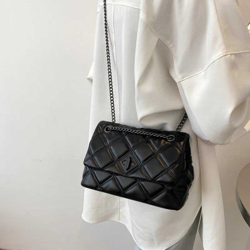 Back To College Deanwangkt Embroidery Thread Small PU Leather Crossbody Bags For Women Hit Women's Luxury Branded Trending Chain Shoulder Handbags - Deanwangkt