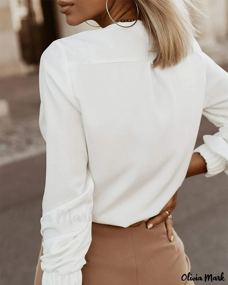 Deanwangkt - Womens O-Neck Long Sleeve Ruched Button Up Blouse - Deanwangkt