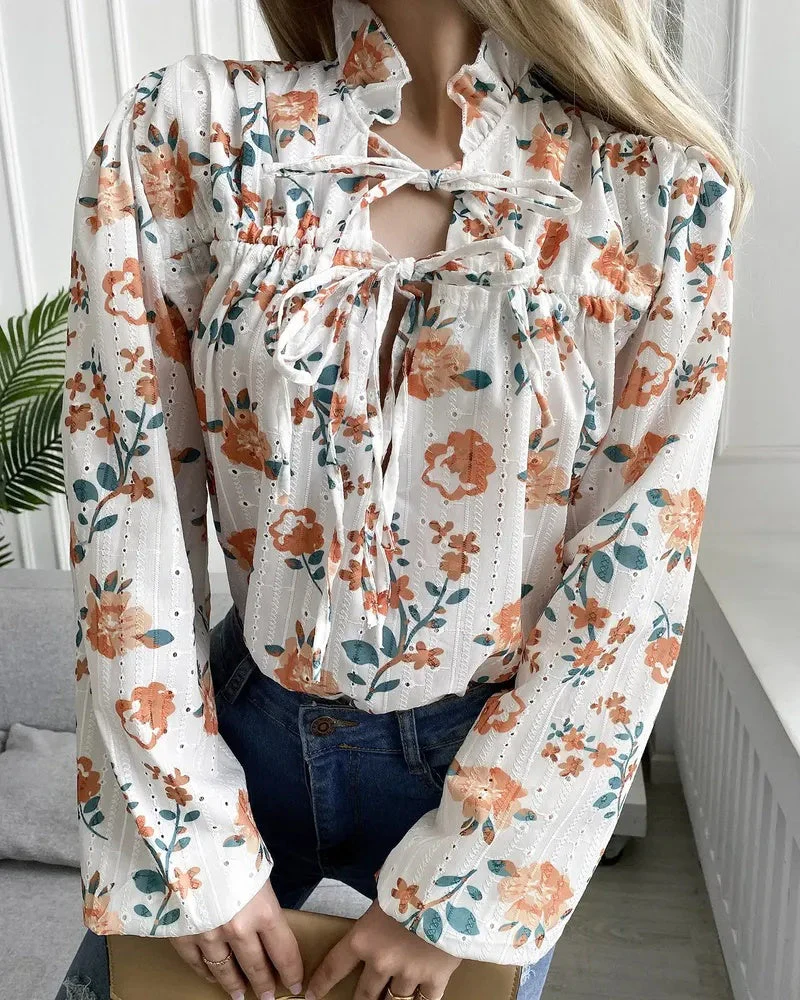 Deanwangkt - Ruched tie front blouse in floral print - Deanwangkt
