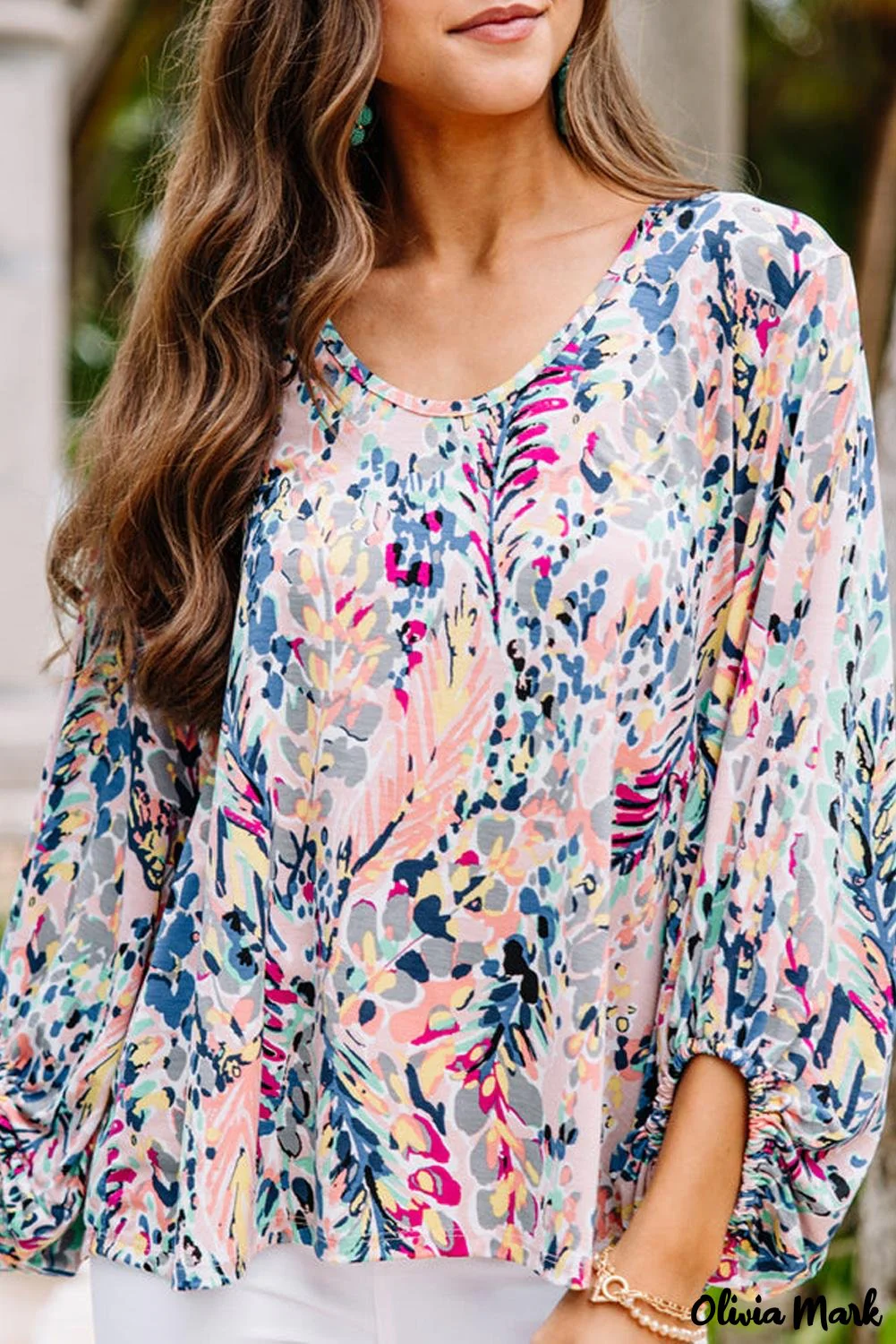 Deanwangkt - Green Floral Print Puff Sleeve Loose Blouse - Deanwangkt
