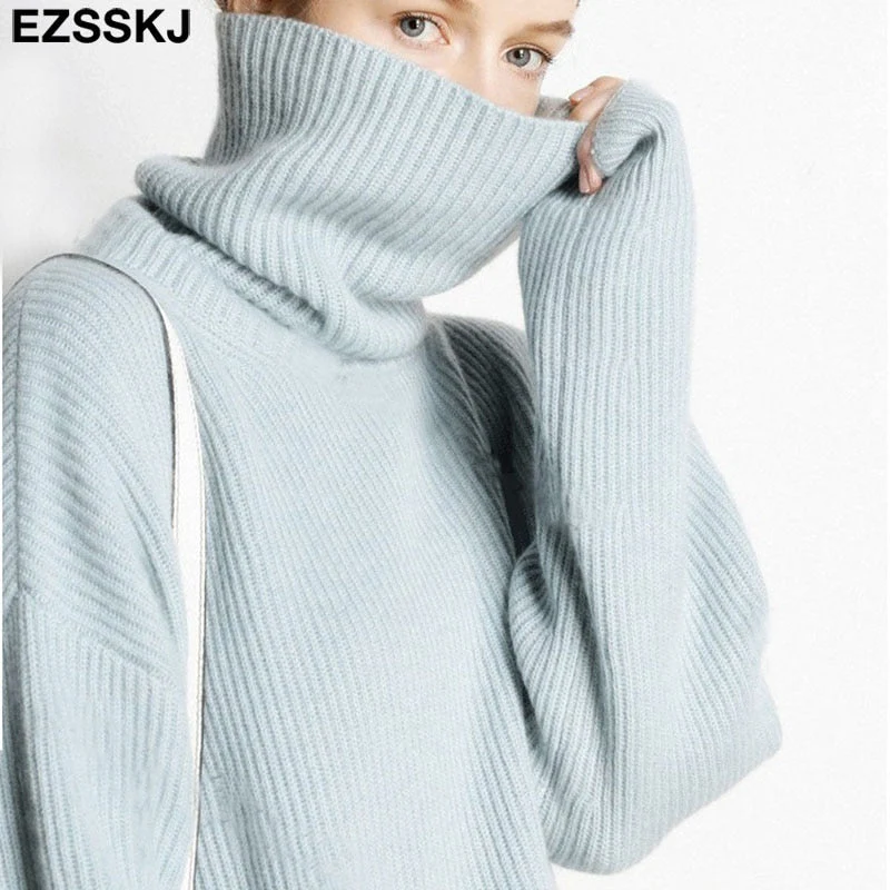 Christmas Gift Deanwangkt Women's Sweater Autumn Winter Warm Turtlenecks Casual Loose Oversized Lady Sweaters Knitted Pullover Top Pull Femme - Deanwangkt
