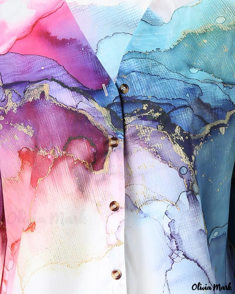 Deanwangkt - Marble Print Long Sleeve Button-Up Shirt - Deanwangkt