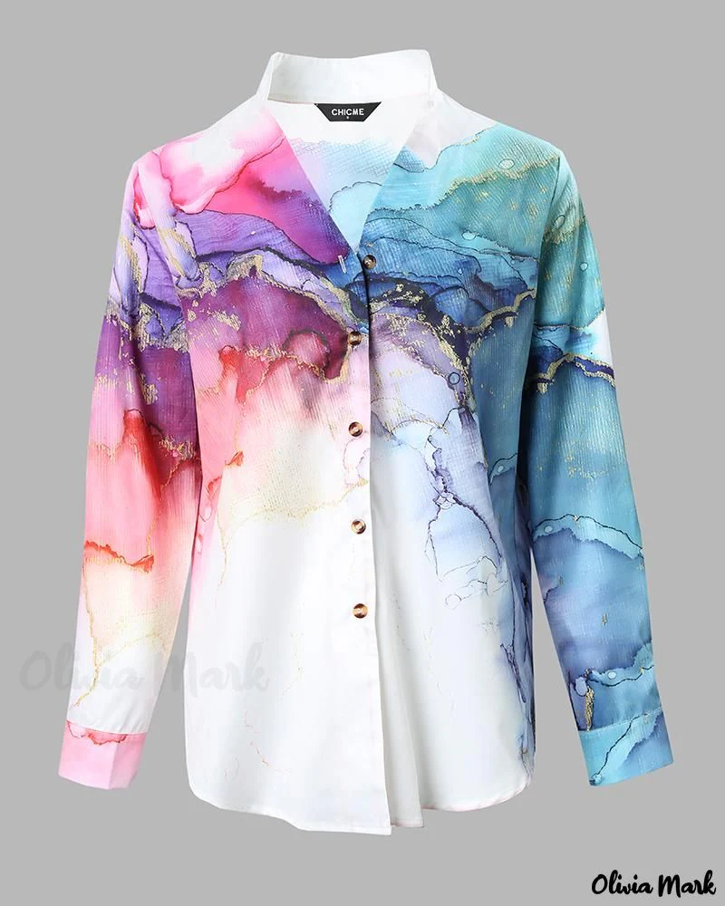 Deanwangkt - Marble Print Long Sleeve Button-Up Shirt - Deanwangkt