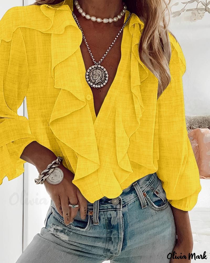 Deanwangkt - Textured Long Sleeve Blouse with Ruffled Hem - Deanwangkt