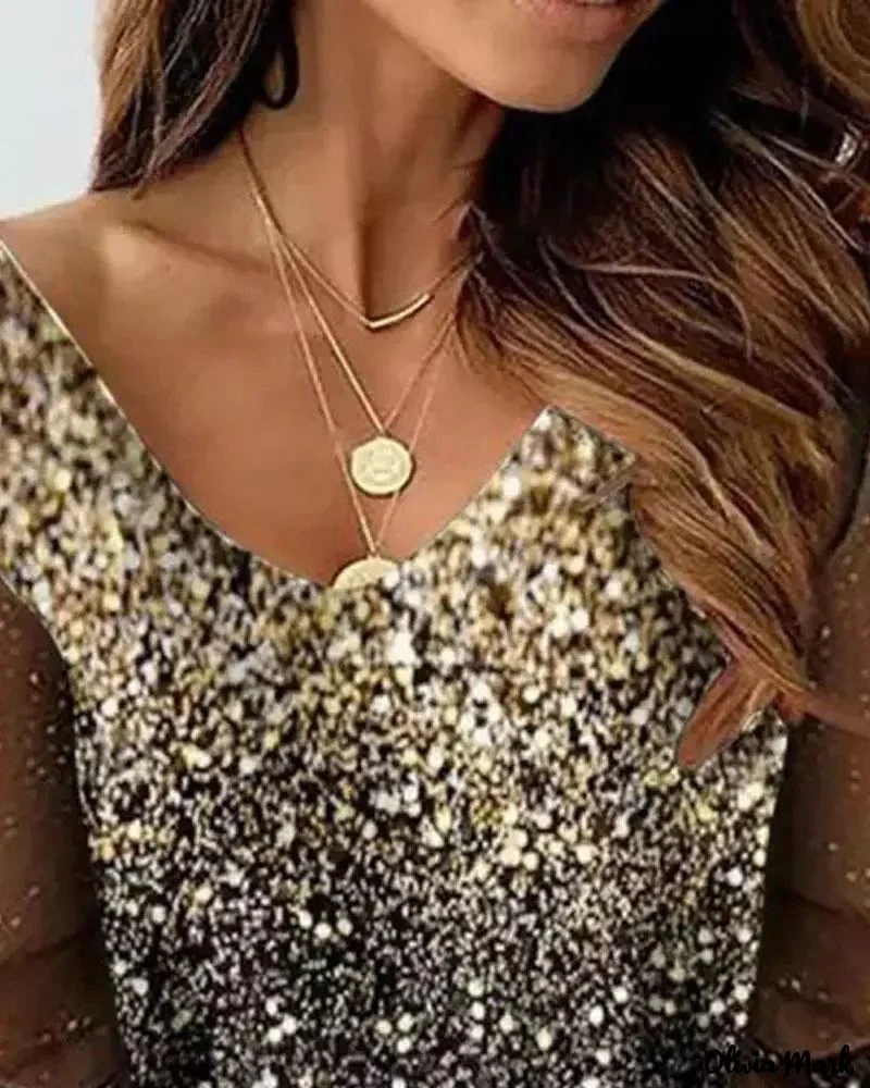 Deanwangkt - Contrast Mesh Long Sleeve Printed Top - Deanwangkt