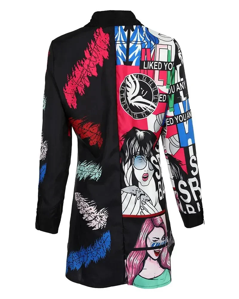 Deanwangkt - Letter Print Long Sleeve Button Down Shirt - Deanwangkt