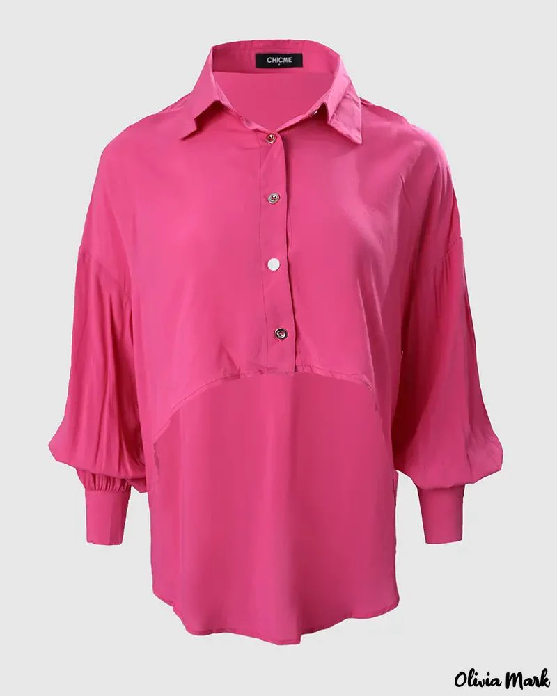 Deanwangkt - Long Sleeve Button Down Shirt with Low Hem - Deanwangkt