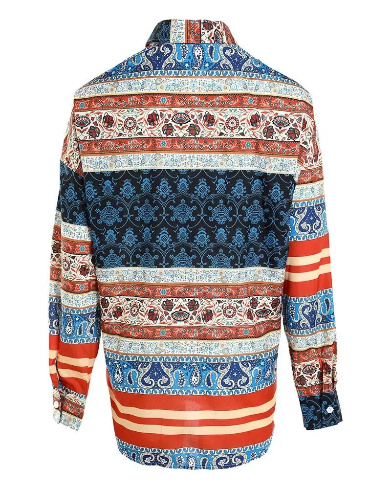 Deanwangkt - Striped Paisley Print Button-Up Shirt - Deanwangkt