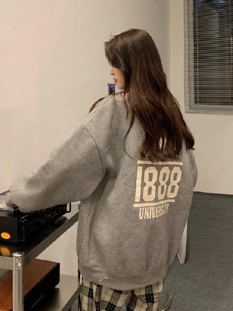 Black Friday Sales Hoodie Women's Round Neck Letter Print Inner Bottoming Hoodie Y2k Loose Trend All-Match Casual Autumn And Winter Pullover - Deanwangkt