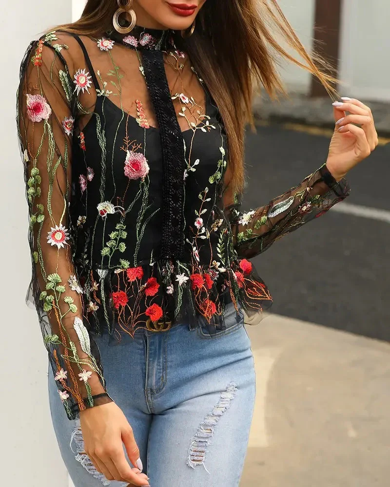 Deanwangkt - Floral-embroidered sheer mesh top - Deanwangkt