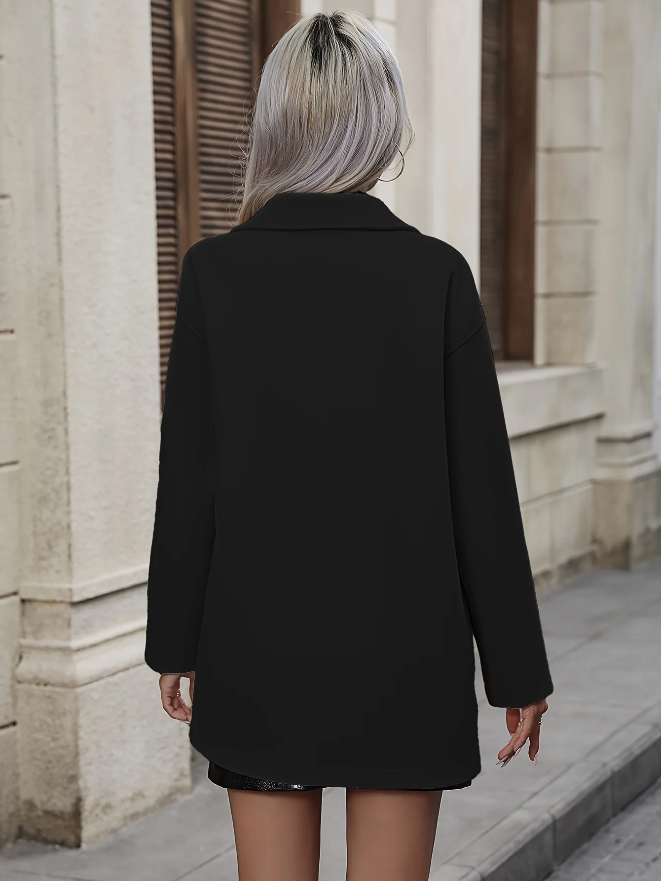 deanwangkt-1  Double Breasted Solid Overcoat, Elegant Lapel Long Sleeve Outerwear, Women's Clothing - Deanwangkt