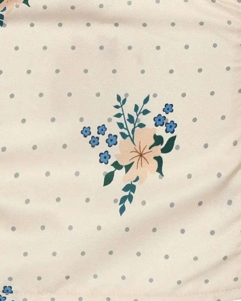 Deanwangkt - Polka Dot Floral Cut-Out Lantern Puff Sleeve Top - Deanwangkt