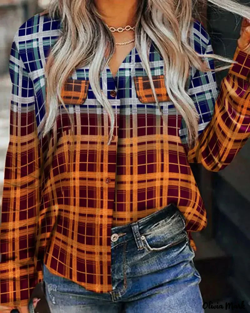 Deanwangkt - Plaid Print Long Sleeve Button-Up Shirt - Deanwangkt