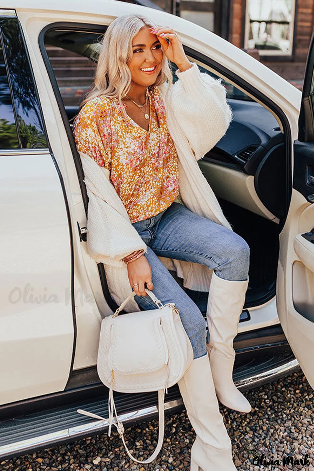 Deanwangkt - Yellow Floral Split V-Neck Blouse - Deanwangkt