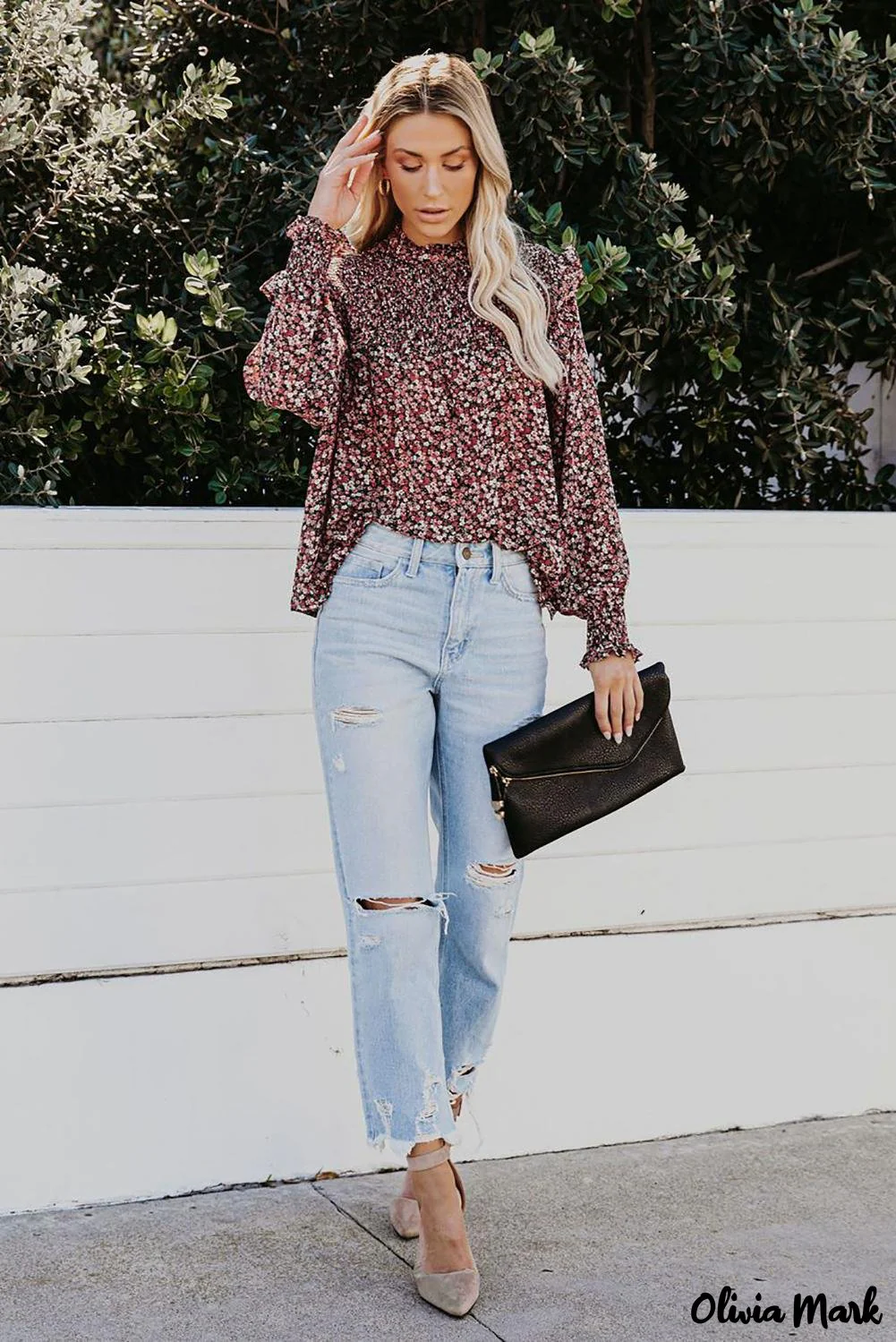 Deanwangkt - Floral Print Ruffle Long Sleeve Blouse - Deanwangkt