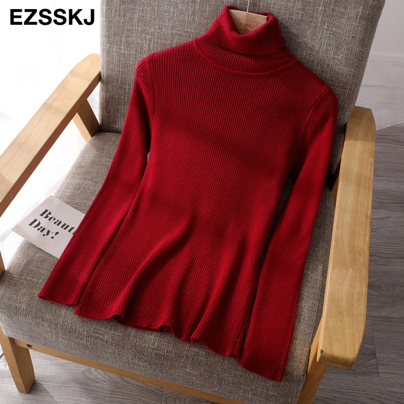 Christmas Gift Deanwangkt Knitted Women turtleneck Sweater Pullovers spring Autumn Basic Women high neck Sweaters Pullover Slim female cheap top - Deanwangkt