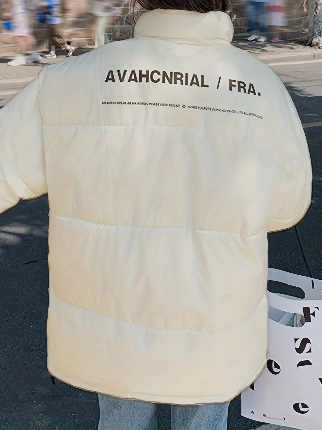 Zip Up Letter Print Puffy Coat, Long Sleeve Slant Pockets Outwear For Winter, Women's Clothing - Deanwangkt