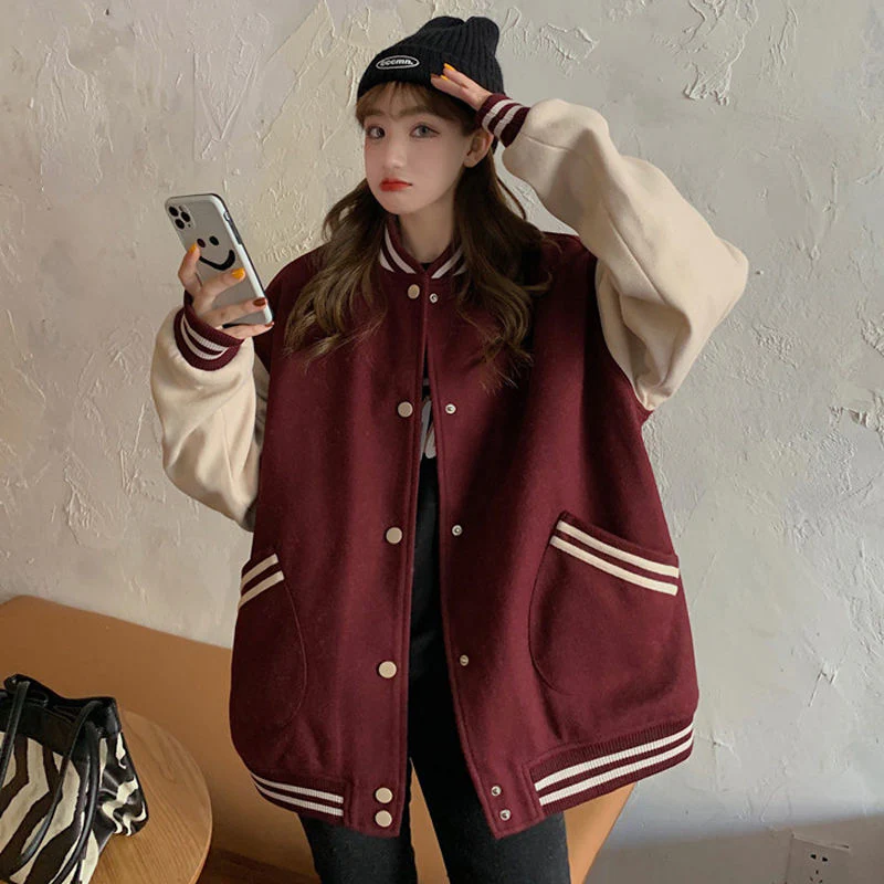 Christmas Gift Autumn Girls American Baseball Suit Jacket Coat Bomber Women Uniform Clothes Female Ladies Streetwear Casual Harajuku Gothic - Deanwangkt