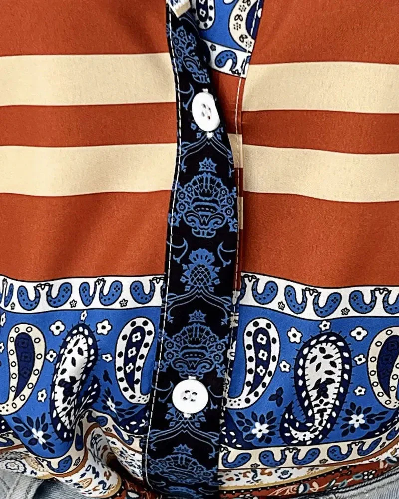 Deanwangkt - Striped Paisley Print Button-Up Shirt - Deanwangkt