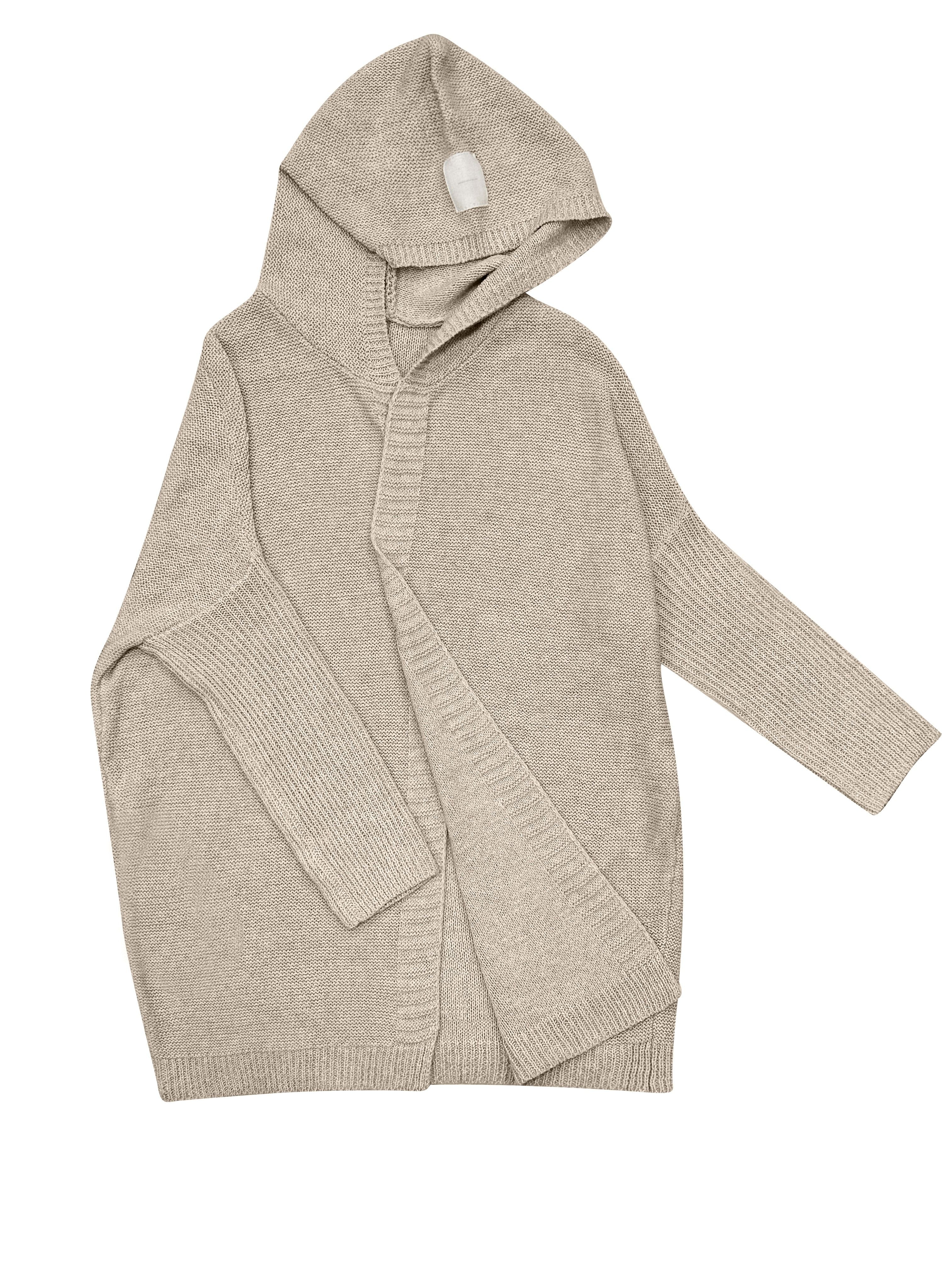 deanwangkt-1  Solid Open Front Hooded Cardigan, Casual Batwing Sleeve Sweater Coat, Women's Clothing - Deanwangkt
