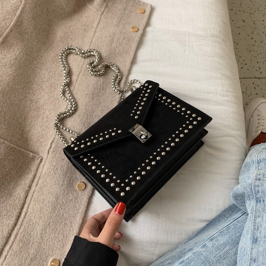 Back To College Deanwangkt Scrub Leather Brand Designer Shoulder Simple Bags For Women Chain Rivet Luxury Crossbody Bag Female Fashion Small Handbags - Deanwangkt