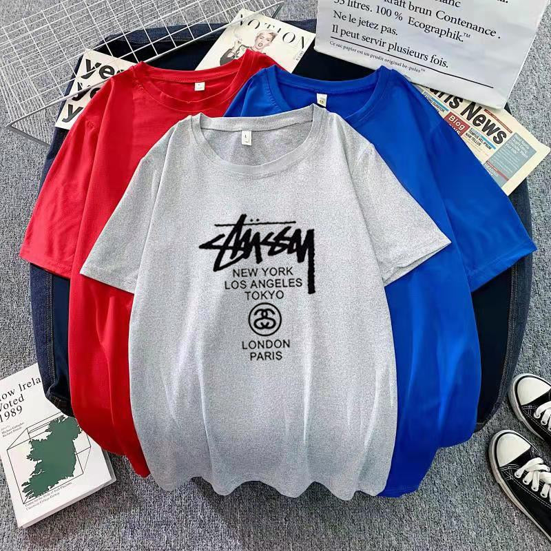 Christmas Gift Deanwangkt Couple Outfit Printing Collarless Youth Leisure Grey Straight Tube Summer Ordinary Short Sleeve Cotton Men's Women Wear New - Deanwangkt