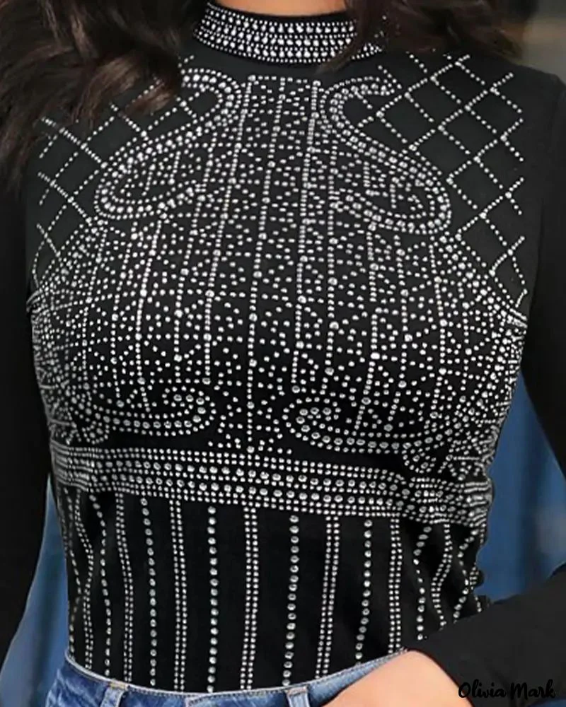 Deanwangkt - Graphic pattern long sleeve top with rhinestones - Deanwangkt