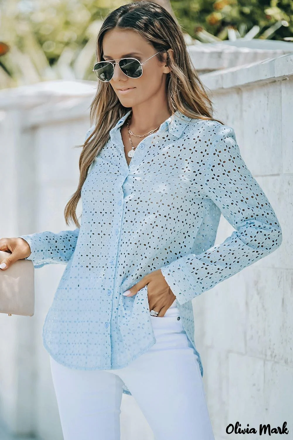 Deanwangkt - Black Hollow Out Floral Eyelet Long Sleeve Shirt - Deanwangkt