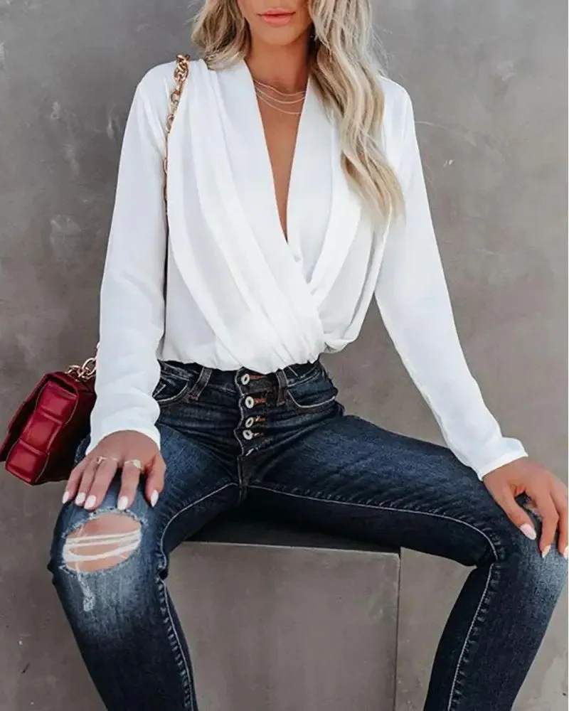 Deanwangkt - Ruched Cowl Neck Long Sleeve Top - Deanwangkt