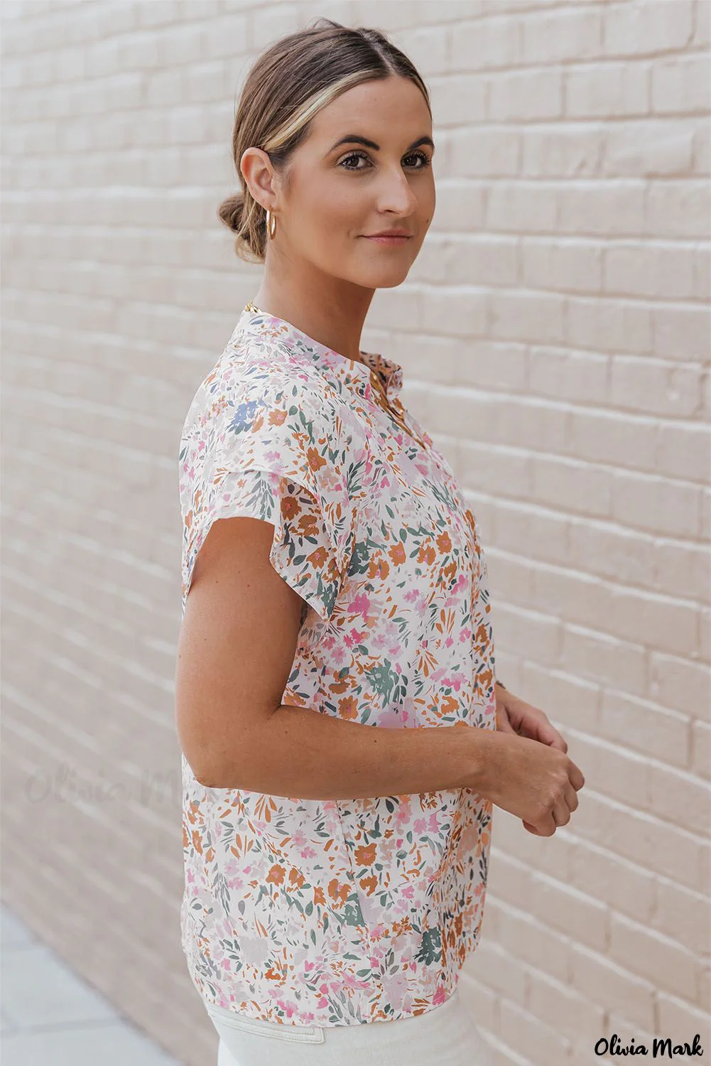 Deanwangkt - Floral Tie Neck Long Sleeve Crinkle Blouse - Deanwangkt