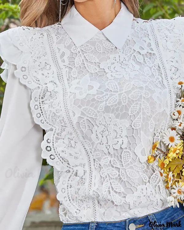 Deanwangkt - Womens Long Sleeve Lace Blouse with Ruffled Hem - Deanwangkt