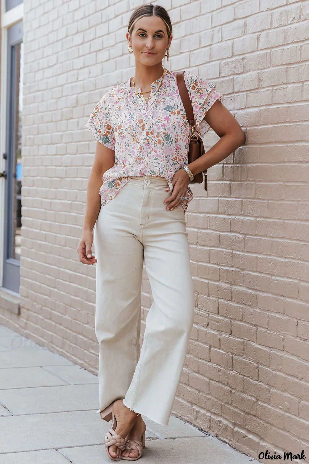 Deanwangkt - Floral Tie Neck Long Sleeve Crinkle Blouse - Deanwangkt