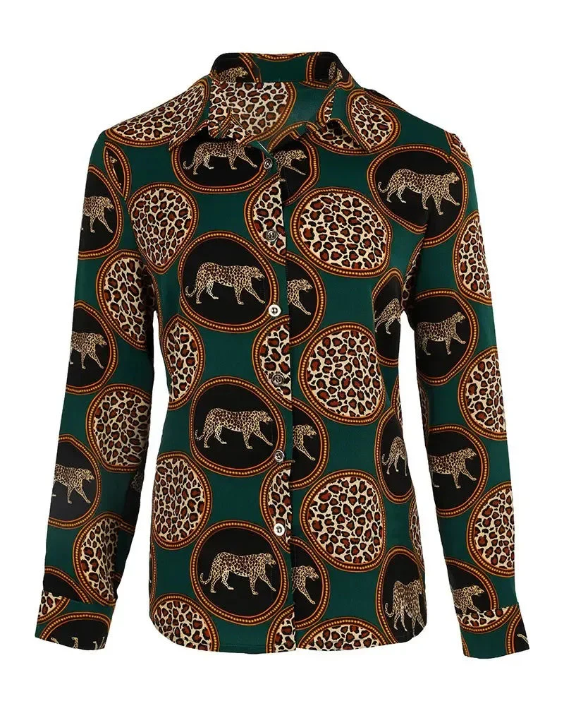 Deanwangkt - Leopard Print Button Down Long Sleeve Shirt - Deanwangkt
