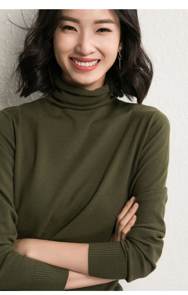 Black Friday Sales Autumn Winter Sweater Ladies Cashmere Collar Pullover Long Sleeve Slim High Neck Solid Color Knit Sweater Inside Street Jumper - Deanwangkt