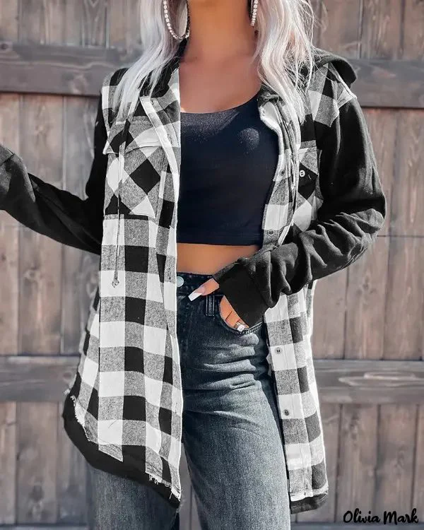 Deanwangkt - Colorblock Plaid Print Hooded Shirt - Deanwangkt