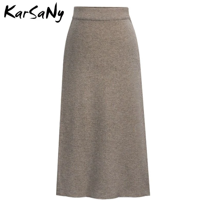 Christmas Gift Autumn Winter Knit Pencil Skirt Women Plus Size High Waist Skirts Womens Knited Split Midi Skirt For Women Autumn 6XL - Deanwangkt