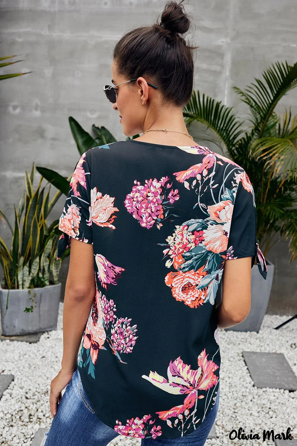Deanwangkt - Orange Floral Twist Top - Deanwangkt