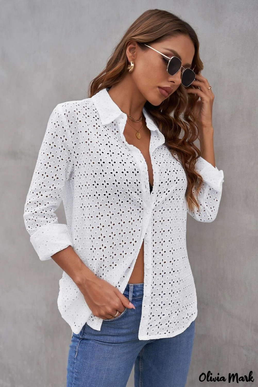 Deanwangkt - Black Hollow Out Floral Eyelet Long Sleeve Shirt - Deanwangkt