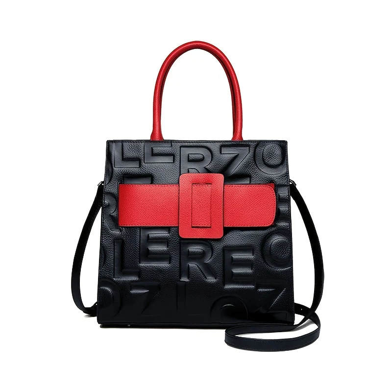 deanwangkt-1 Letter Embossed Tote Bag, Women's Fashion Handbag With Zipper, Elegant Shoulder Bag With Adjustable Strap - Deanwangkt