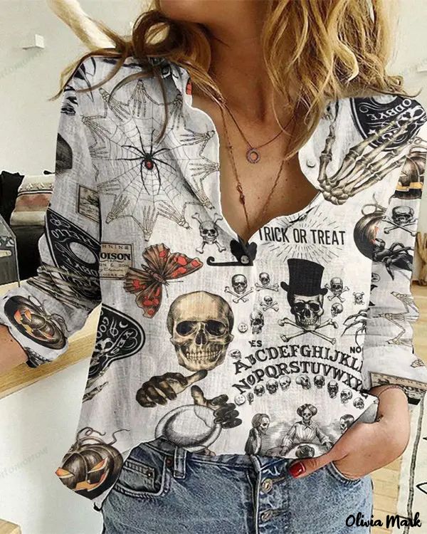 Deanwangkt - Halloween Graphic Print Long Sleeve Shirt - Deanwangkt