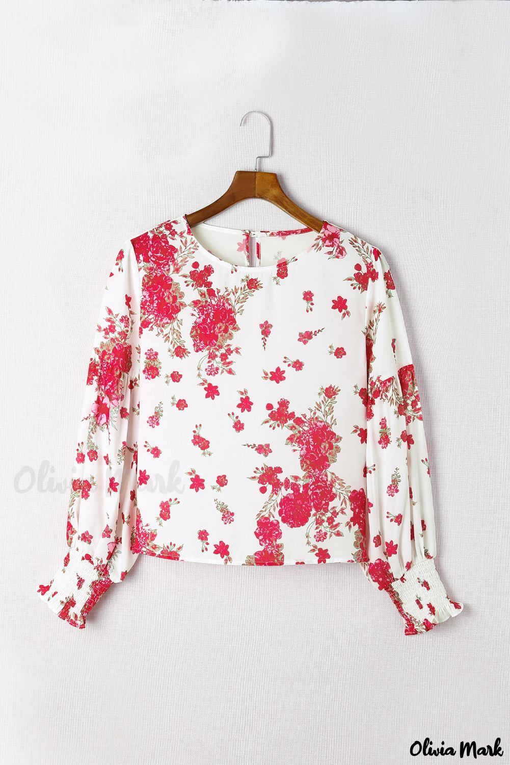 Deanwangkt - Pink floral blouse with round neck and bishop sleeves - Deanwangkt