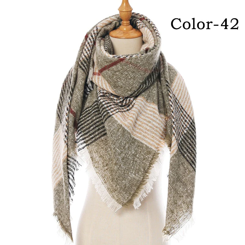 Christmas Gift Deanwangkt New Winter Knitted Scarf Cashmere Pashmina Women Warm Neck Scarves Shawls Plaid Wraps Triangle Stoles Lady Bandana - Deanwangkt