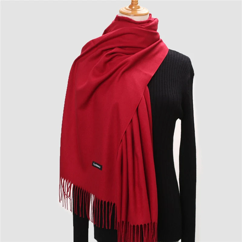 Christmas Gift Deanwangkt Winter Scarf For Women Long Warm Cashmere Scarves Hijab Solid Lady Shawl Wrap Female Pashmina Bandana Head Scarfs Echarpe - Deanwangkt