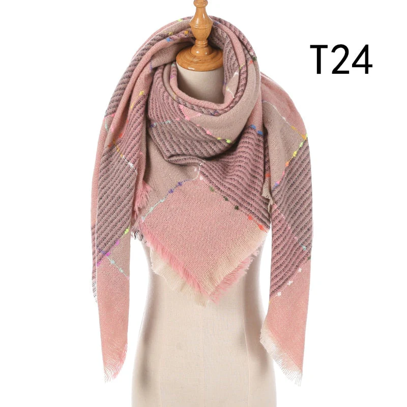 Christmas Gift Deanwangkt New Winter Knitted Scarf Cashmere Pashmina Women Warm Neck Scarves Shawls Plaid Wraps Triangle Stoles Lady Bandana - Deanwangkt