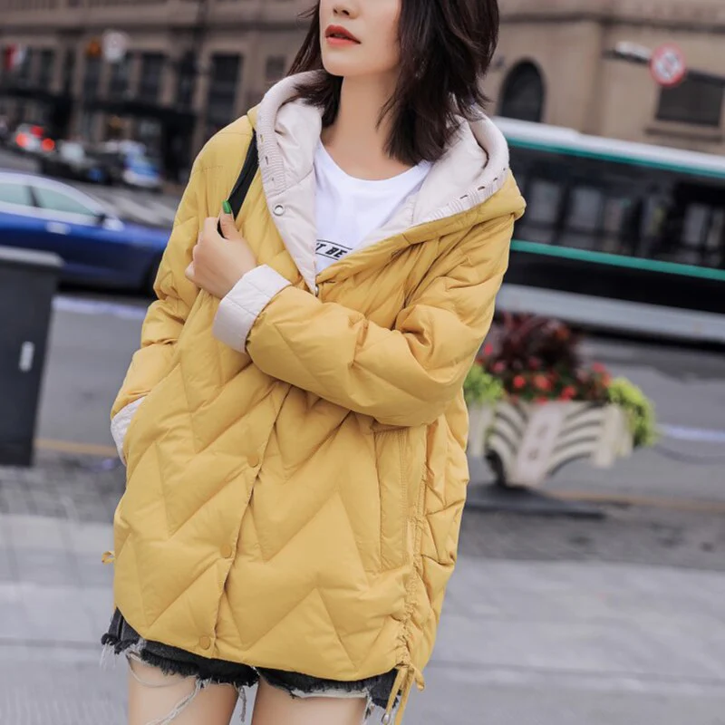 Black Friday Sales Winter Women Ultra Light Hooded 90% White Duck Down Short Parkas Casual Female Single Breasted Warm Coat Snow Outwear - Deanwangkt