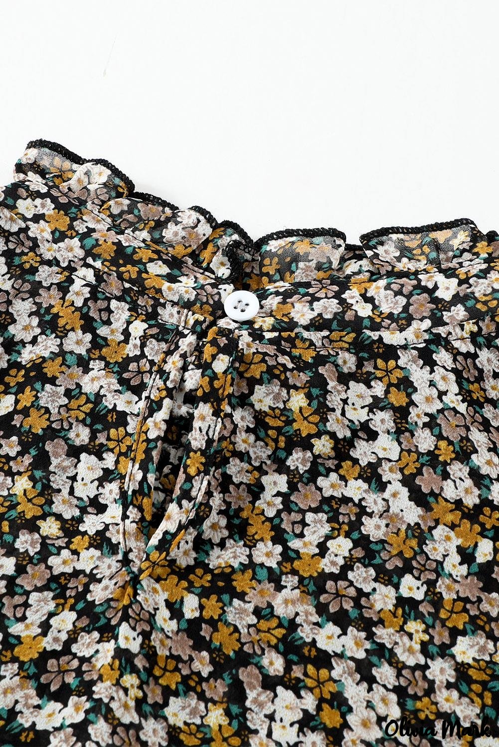 Deanwangkt - Floral Print Ruffle Long Sleeve Blouse - Deanwangkt