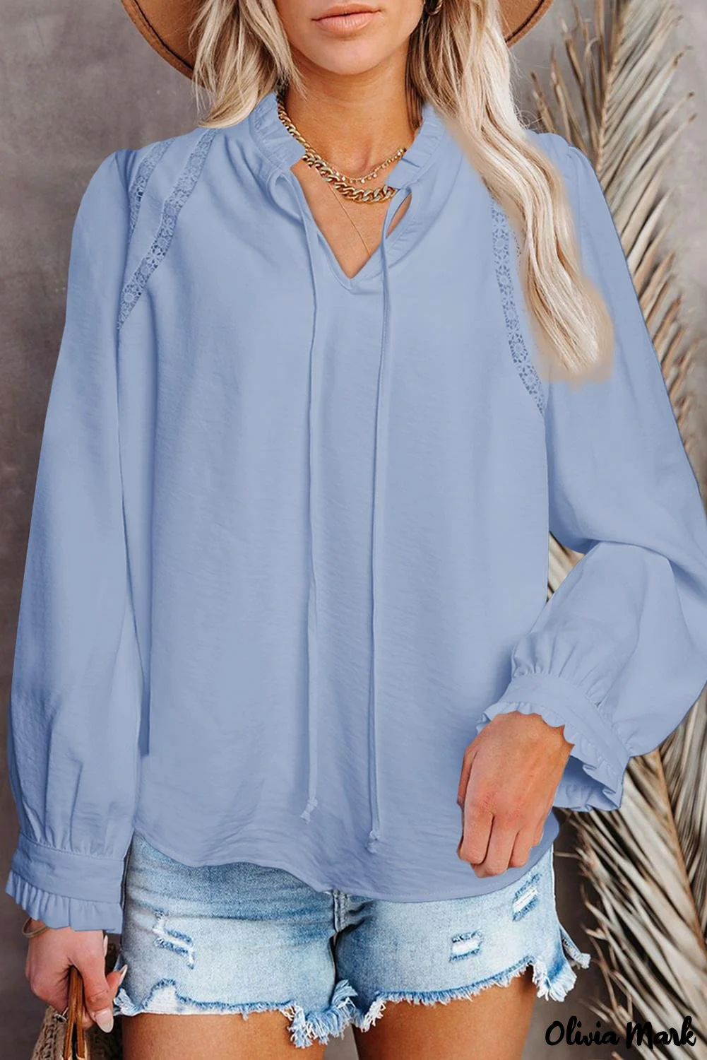 Deanwangkt - White Lace Patchwork Ruffle Long Sleeve Blouse - Deanwangkt