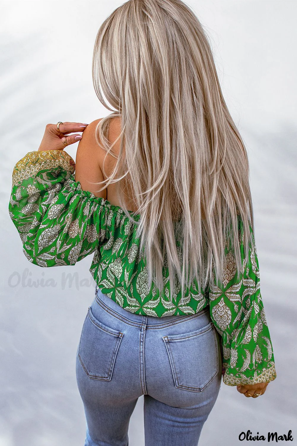 Deanwangkt - Green Floral Print Tie Shoulder Blouse - Deanwangkt