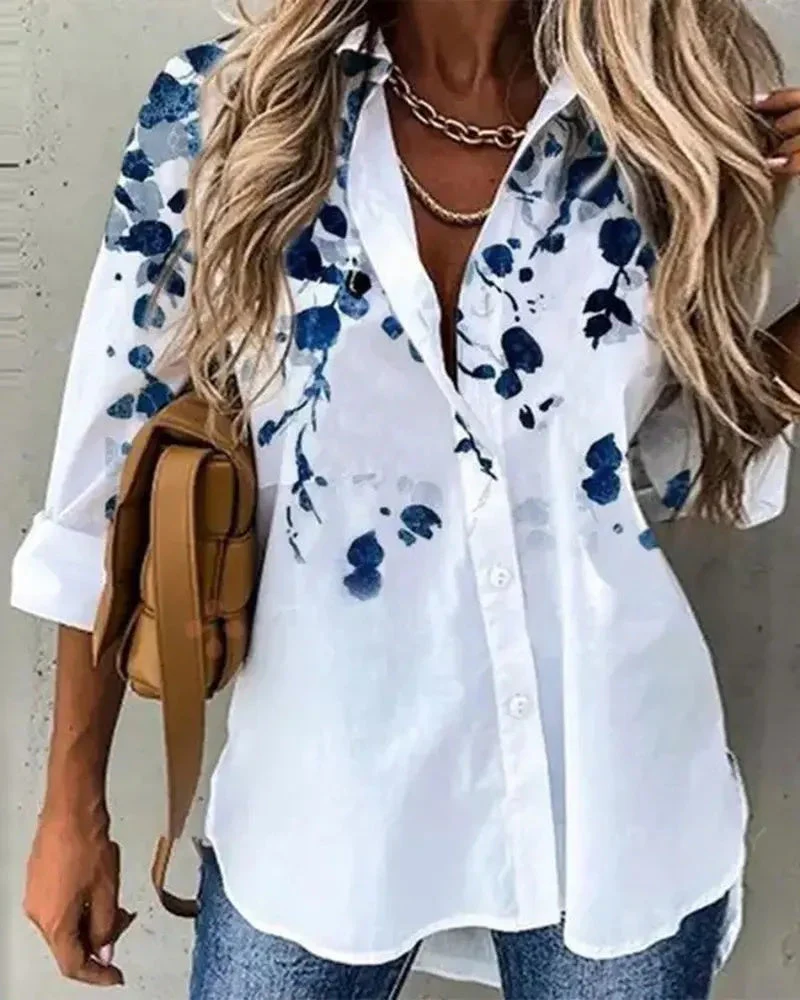 Deanwangkt - Floral Print Long Sleeve Button Down Shirt - Deanwangkt